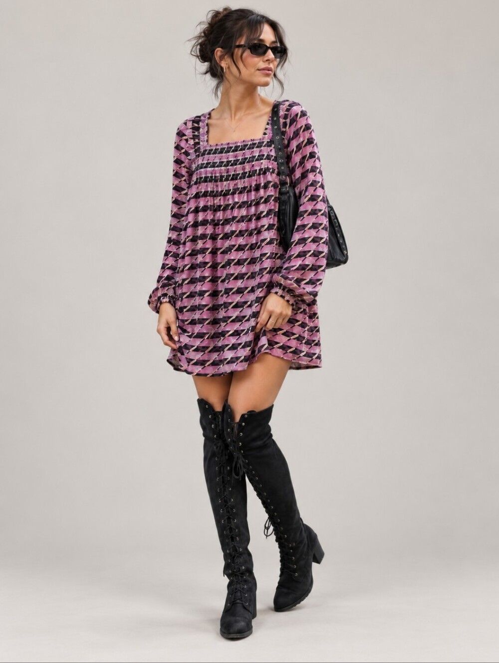 Anthropologie Maeve Adrienne Square Neck Geometric Boho Tunic Dress